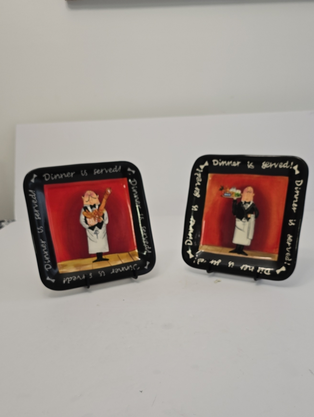 Tracy Flickinger Set Of 2 Dinner Is Served Square Dinner Plates 8.25"
